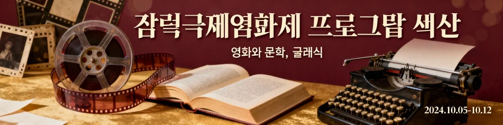 강릉국제영화제의 다양한 상영작 스틸컷들이 모자이크 형태로 배열된 배너 이미지